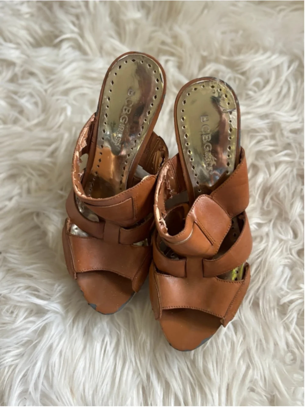 Well worn Brown Woven Wedge Sandals